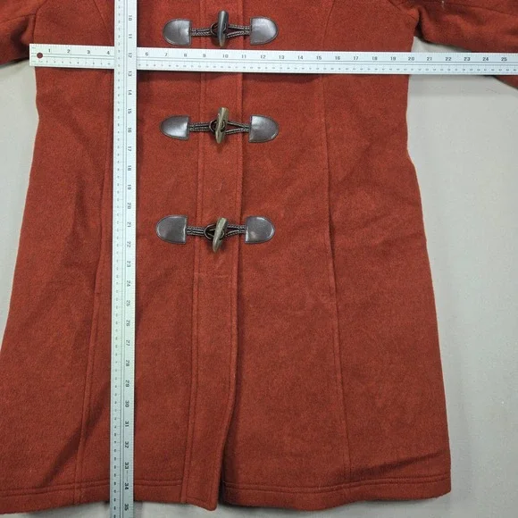 LLBean Bellandi Red Italian Wool Hooded Toggle Coat Womens Size 12 3M Thinsulate - Picture 10 of 10
